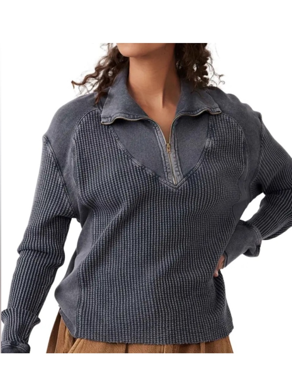 Free People Women's Ashton Half Zip Thermal
Waffle Sweater